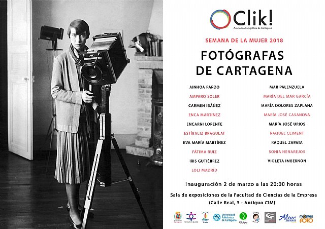 La Asociación Fotográfica de Cartagena Clik organiza la exposición 'Fotógrafas de Cartagena', con motivo de la Semana de la Mujer