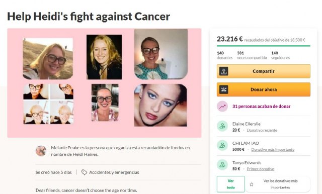 Éxito en una campaña de crowdfunding realizada en Cartagena para ayudar a una joven con cáncer en el pecho y en el hígado