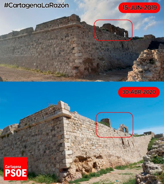 El PSOE exige que se actúe con carácter de urgencia en el Castillo de los Moros tras el derrumbe de una parte de uno de los tres baluartes