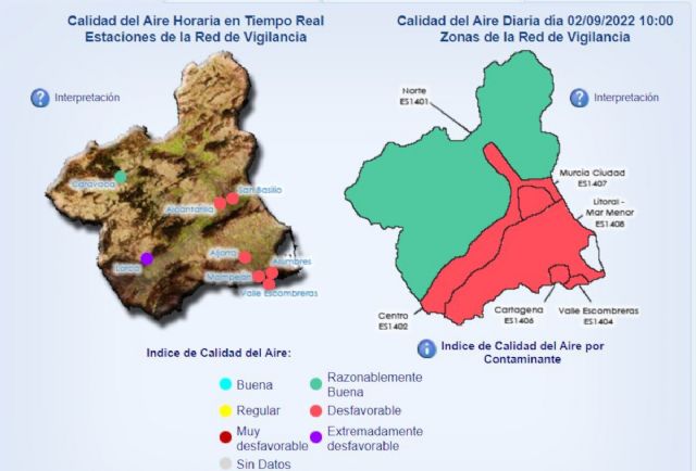 Continúa el nivel preventivo por partículas en suspensión en Escombreras y se amplía a las estaciones de Alumbres, Mompeán y La Aljorra