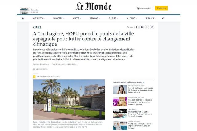 Cartagena recibe el premio `Le Monde´ 2020 en materia de Planificación Urbana
