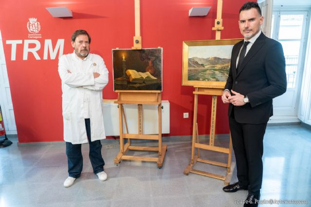 El taller de restauración del Ayuntamiento recupera una obra de Portela sobre el monte de la Atalaya y un bodegón