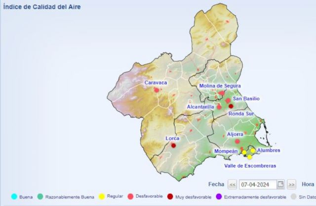 Activado el Nivel Preventivo por partículas en suspensión en la estación de La Aljorra y superado el Umbral de Información en Alumbres