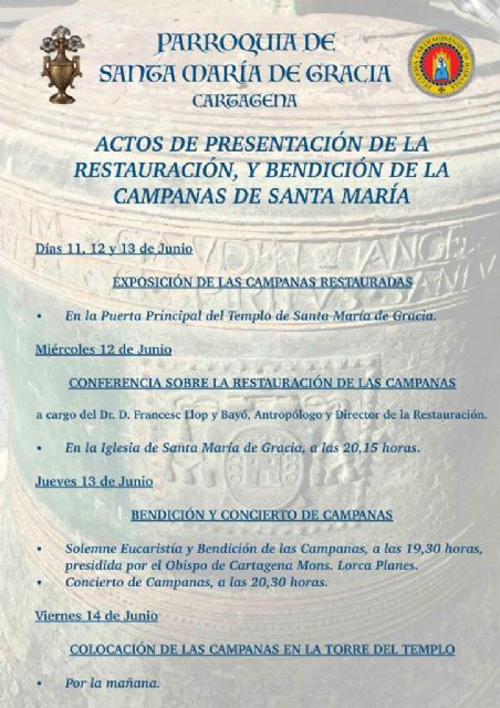 Las campanas de Santa María de Gracia de Cartagena regresan restauradas al templo