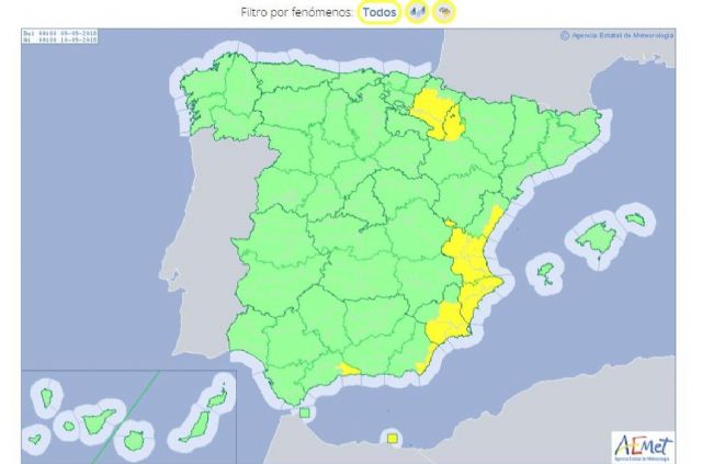 La AEMET prevé fuertes chubascos y tormentas en el sureste de la península durante este fin de semana
