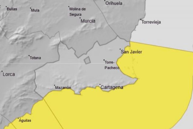 Aviso amarillo por fenómenos costeros y viento este domingo en Cartagena y comarca