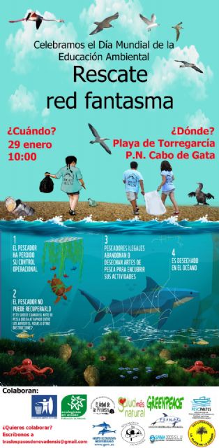 Voluntarios rescatan una red fantasma en el P.N. de Cabo de Gata