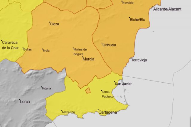 Aviso amarillo por lluvia y tormentas este martes en Cartagena y gran parte de la Región