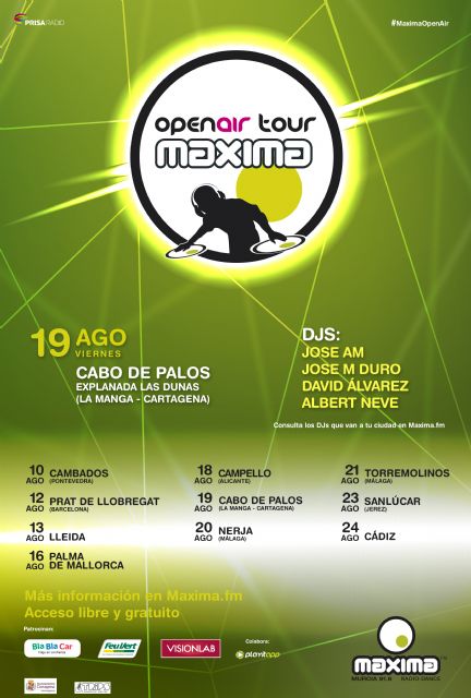 Los mejores DJs de Máxima FM llegan a Cabo de Palos el viernes 19 de agosto.