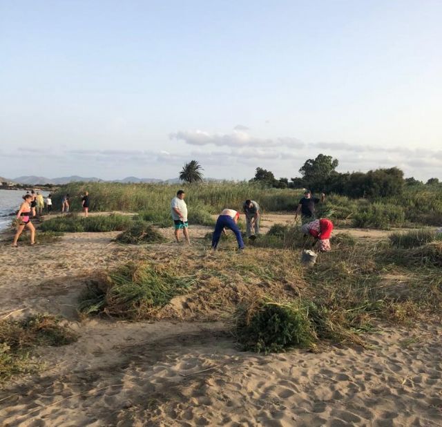 Los vecinos de Bahía Bella limpian su playa 'ante la dejadez y la lentitud de las Administraciones'