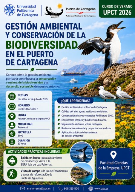 La Autoridad Portuaria de Cartagena y la UPCT impulsan un curso de verano sobre gestión ambiental y biodiversidad en el entorno portuario