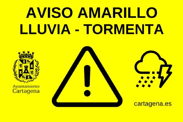 Aviso amarillo por lluvia y tormenta este miércoles en Cartagena