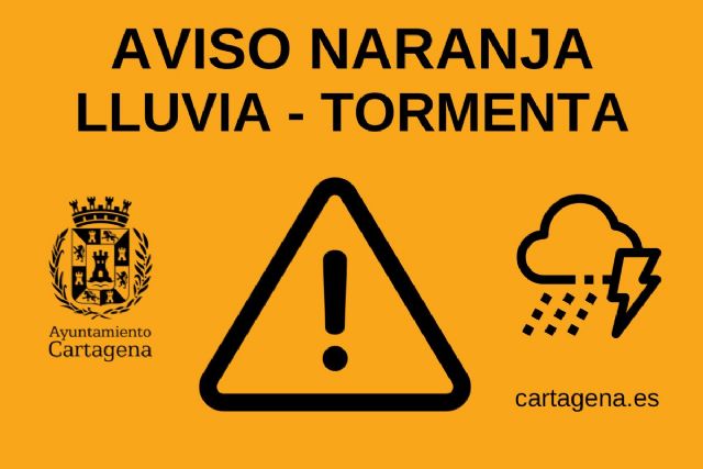 La Aemet activa aviso naranja y amarillo por lluvia y tormenta esta noche y el viernes en Cartagena y comarca