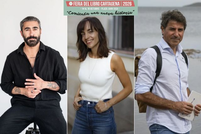 Rayden, Marta Jiménez Serrano y Miguel Ángel Ruiz, este jueves en la Feria del Libro de Cartagena