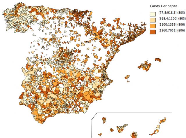 El gasto per cápita en bienestar comunitario del ayuntamiento de San Javier quintuplica al de La Unión