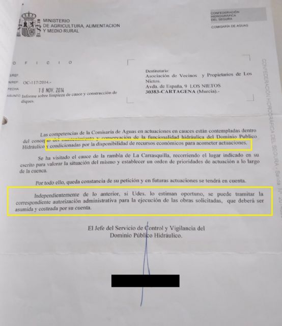 Cs denuncia que la Comunidad y la CHS llevan siete años sin proteger a los vecinos la zona sur del Mar Menor de las riadas