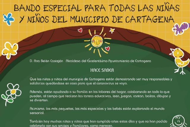 La alcaldesa de Cartagena agradece la paciencia y colaboración de los más pequeños durante el Estado de Alarma