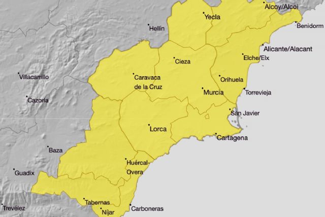 Aviso amarillo por lluvia con posibilidad de granizo este jueves en Cartagena y comarca