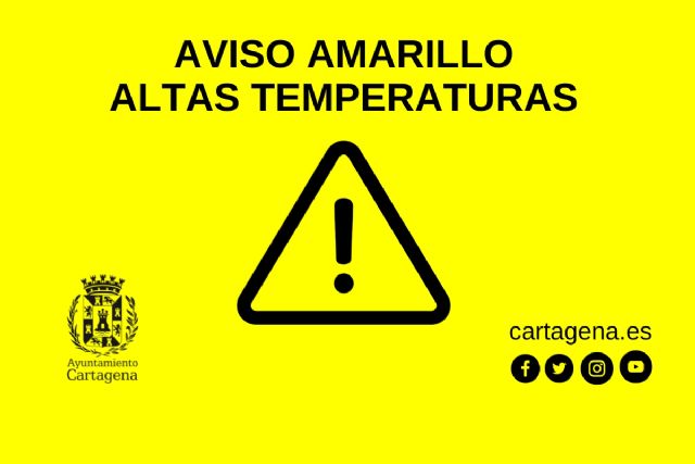 Aviso amarillo por altas temperaturas este viernes y sábado en Cartagena y comarca
