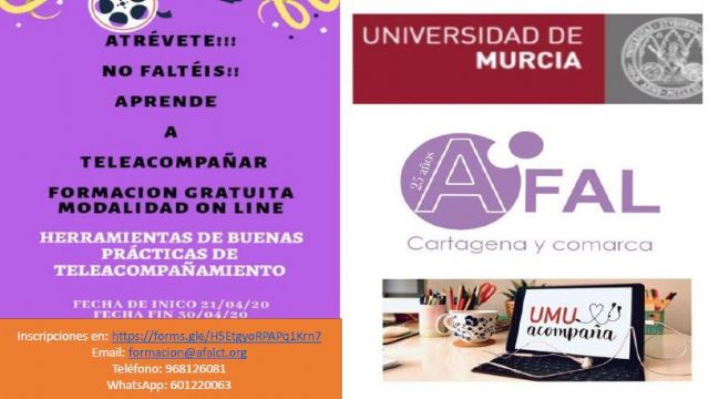Afal Cartagena y comarca nuevamente presentan sus proyectos y programas ante el estado de alarma