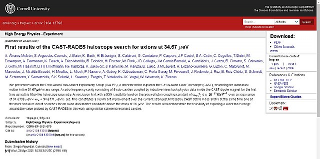 Publican los primeros resultados del experimento de detección de axiones