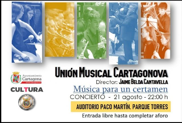 Concierto gratuito de la Unión Musical Cartagonova este lunes en el Parque Torres de Cartagena