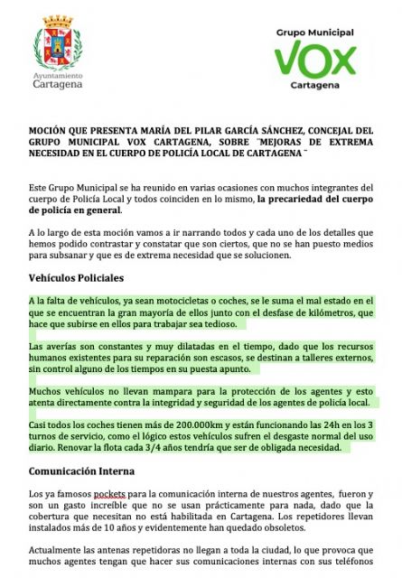 VOX Cartagena logra que el Gobierno municipal invierta 421.000€ en la Policía Local