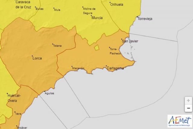 Aviso naranja por lluvia en Cartagena y comarca este martes hasta las 16 horas