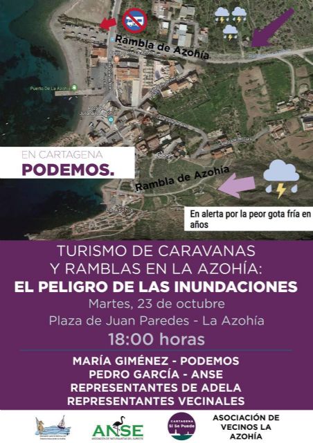 Podemos advierte del grave riesgo del estacionamiento de caravanas en el cauce de la rambla en la Azohía