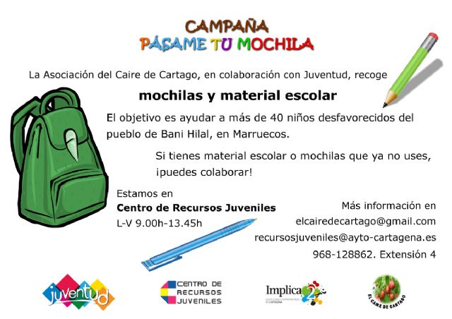Juventud recoge mochilas usadas para ayudar a niños en riesgo de exclusion social