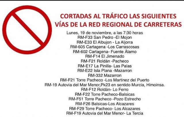 La lluvia pone de actualidad el déficit histórico de la CARM con el mantenimiento de las carreteras de la comarca del Campo de Cartagena