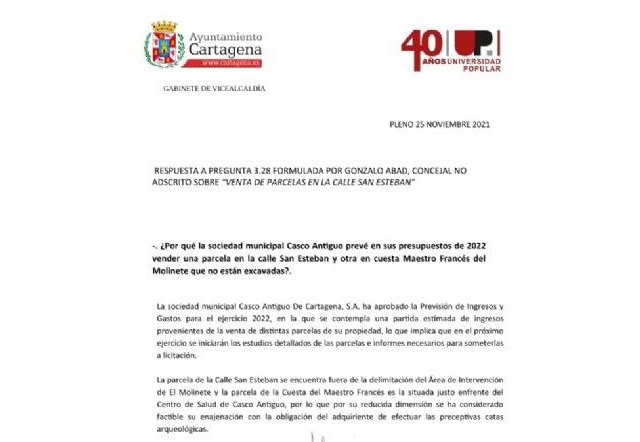 Coordinadora del Molinete: 'Castejón dice ahora por escrito que va a vender dos parcelas del Molinete sin excavar'