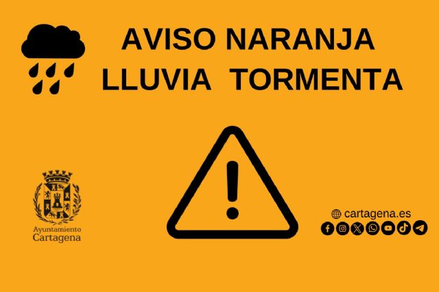 ACTUALIZACION: La Aemet eleva a naranja el aviso por lluvia y tormenta este lunes y martes en Cartagena