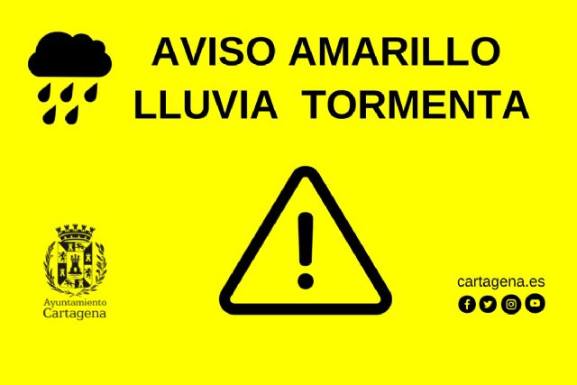Aviso amarillo por lluvia y tormenta este martes en Cartagena y comarca
