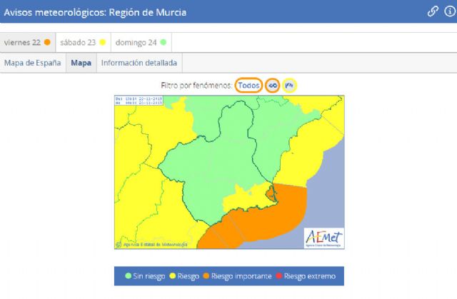 La costa cartagenera en aviso naranja esta tarde por fuertes vientos y oleaje
