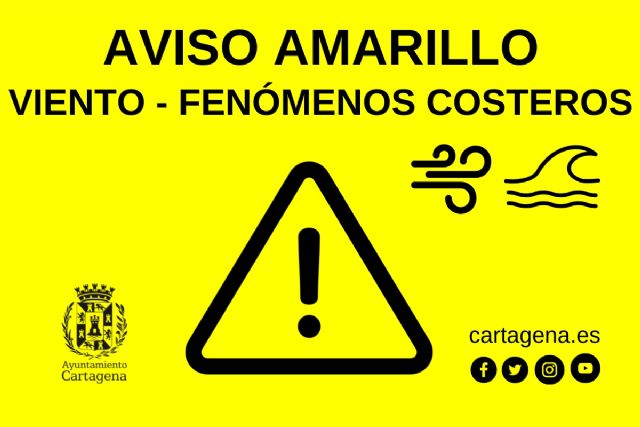 Aviso amarillo por fenómenos costeros y viento este jueves en el litoral de Cartagena