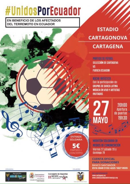 Fútbol y música se unirán este viernes en el evento solidario a favor del pueblo de Ecuador