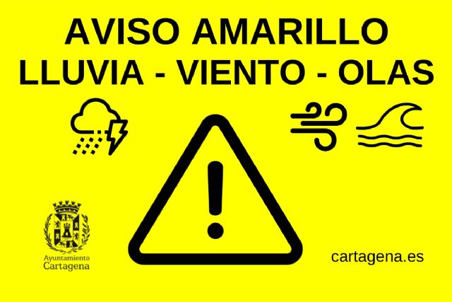 Aviso amarillo por olas, viento y lluvia este jueves y viernes en Cartagena