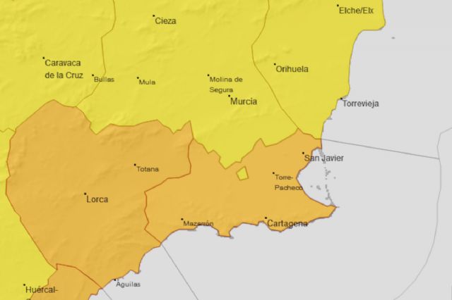 Se eleva a nivel Naranja el aviso por lluvias y tormentas este domingo en Cartagena y el resto de la Región