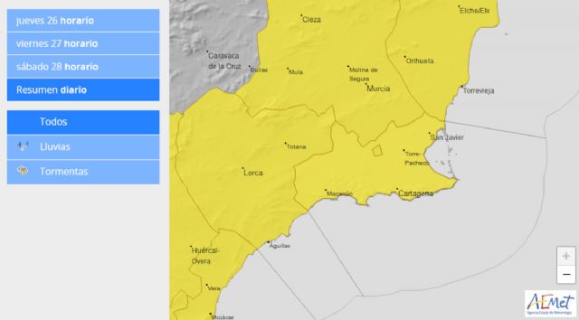 El Ayuntamiento de Cartagena permanece atento a la evolución de los avisos amarillos por lluvia, viento y granizo