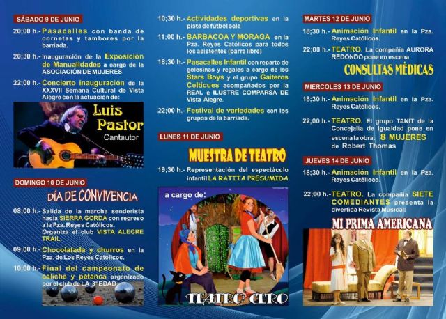 El teatro y la música protagonizarán la XXXVII Semana Cultural de Vista Alegre
