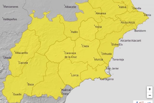 Aviso amarillo por lluvia este martes en Cartagena y toda la Región