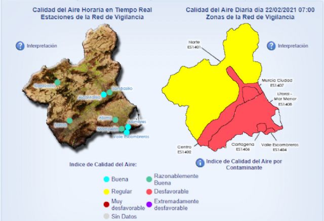 Activado el Nivel 2 correctivo en La Aljorra y el Nivel 1 preventivo en Alumbres, Mompeán y Valle de Escombreras por un episodio de contaminación