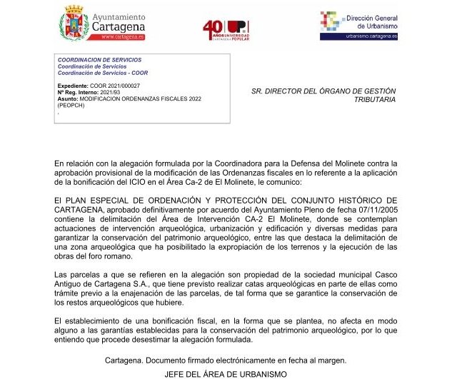 La Coordinadora del Molinete denuncia que el Ayuntamiento de Cartagena insiste en bonificar fiscalmente las construcciones en el cerro