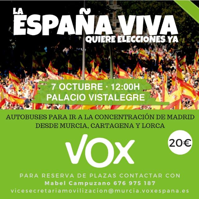 VOX Cartagena informa sobre el acto que tendrá lugar en el palacio de Vistalegre en Madrid el próximo 7-O